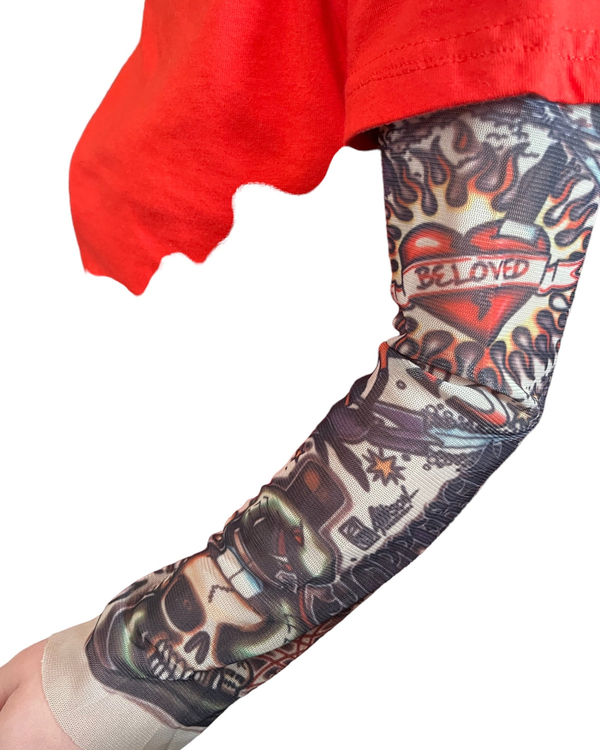 Red T-Shirt With Tattoo Sleeves
