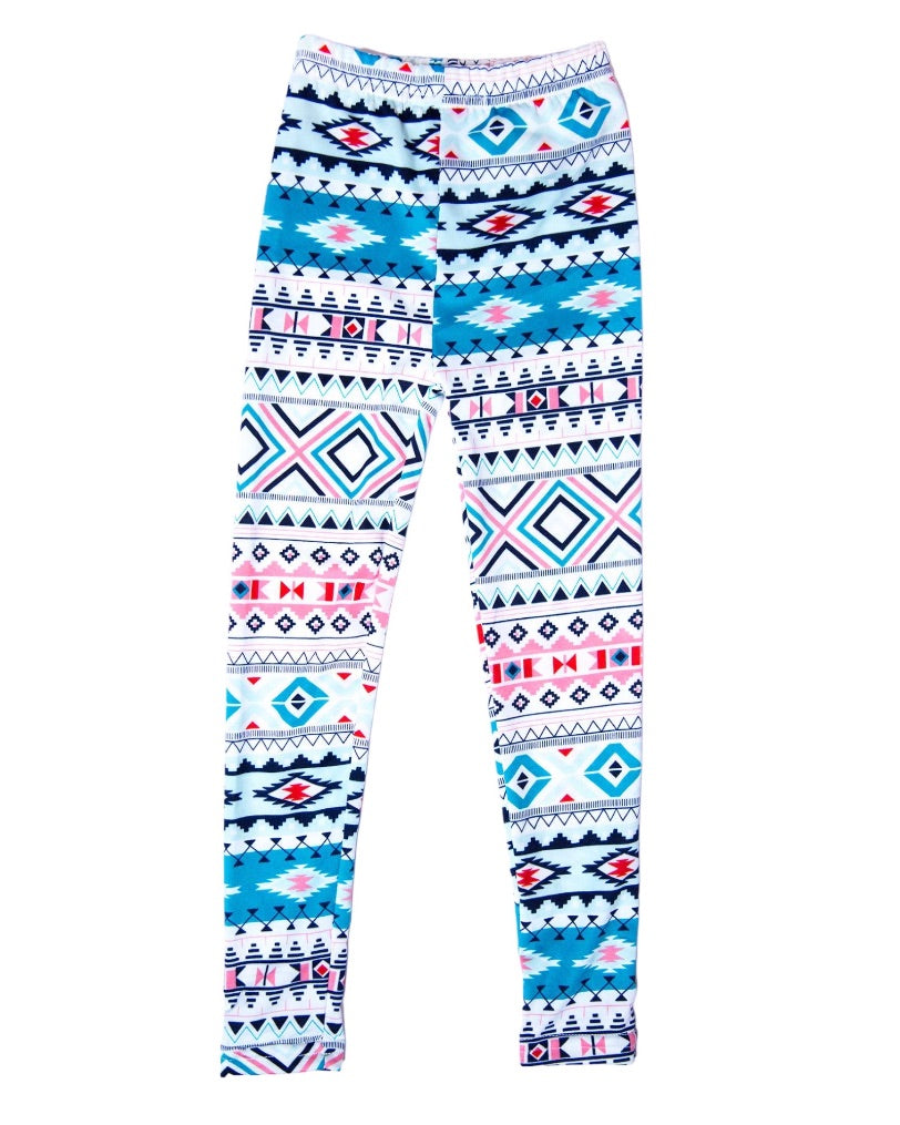 Aqua And Pink Aztec Leggings
