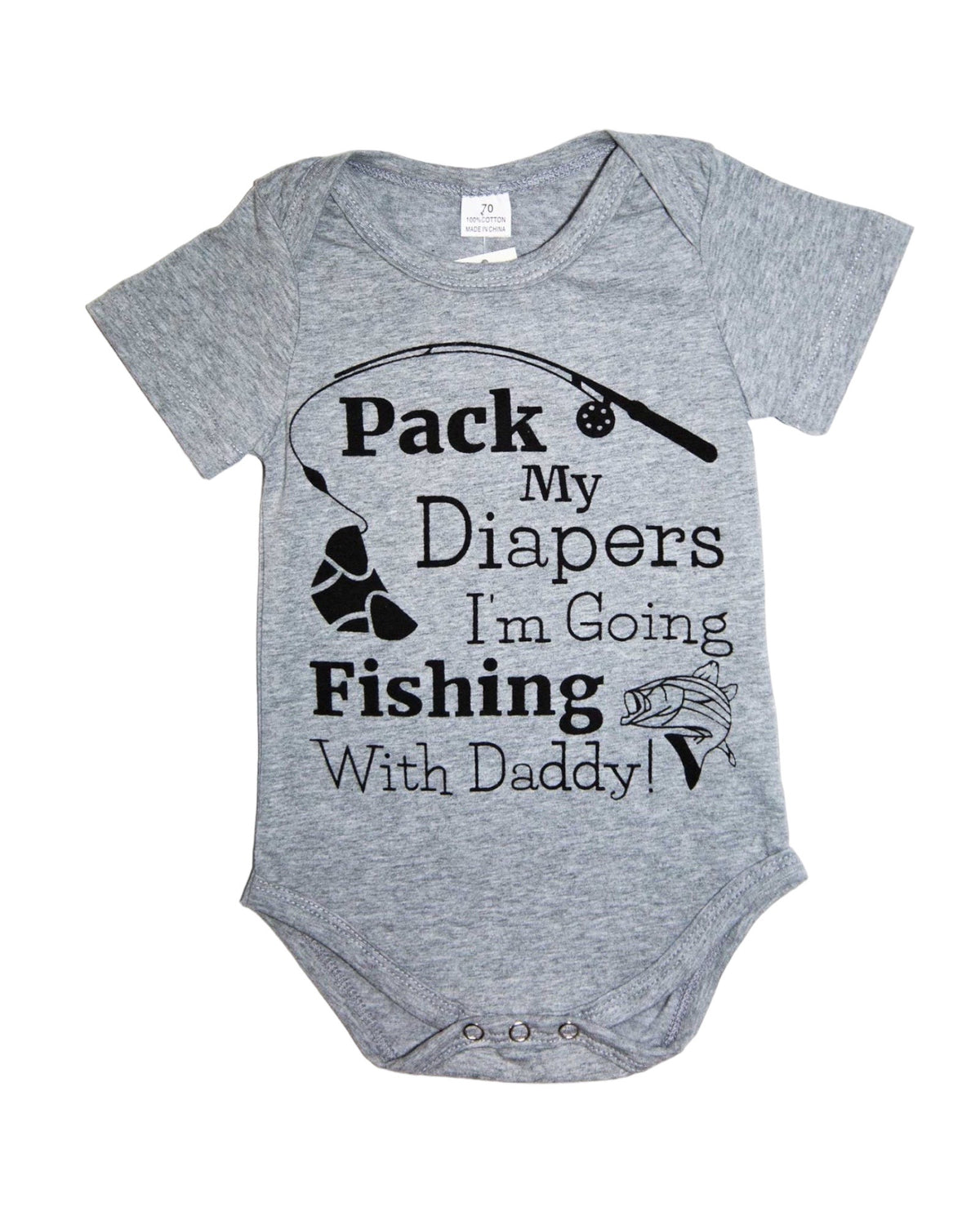 Pack My Diapers I'm Going Fishing With Daddy Onesie - Gray