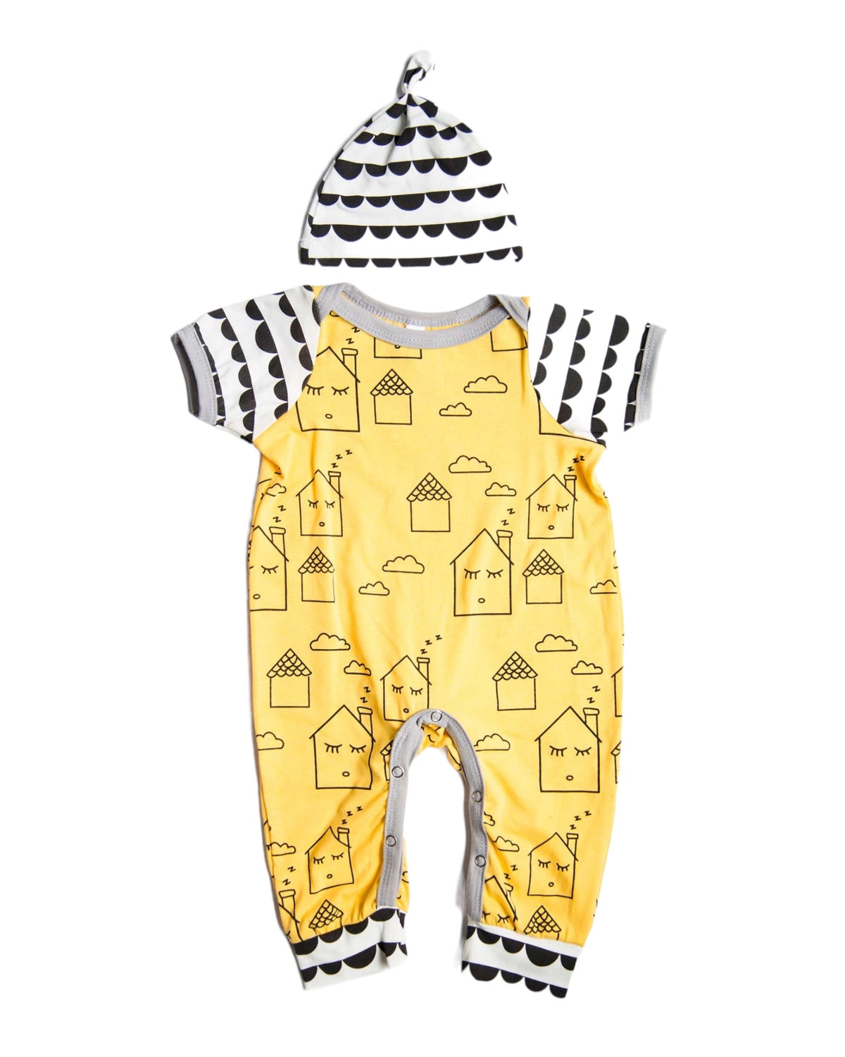 Houses And Clouds Romper And Hat