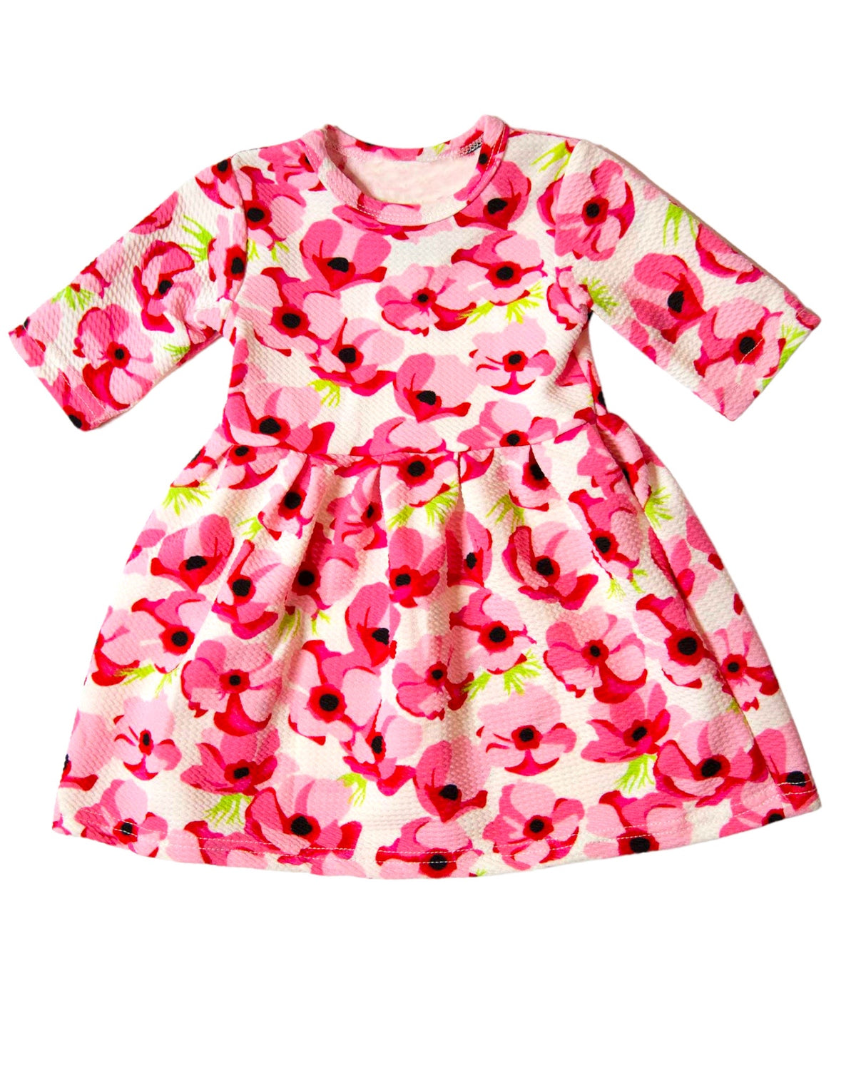 Pink And White Floral Pleated Dress