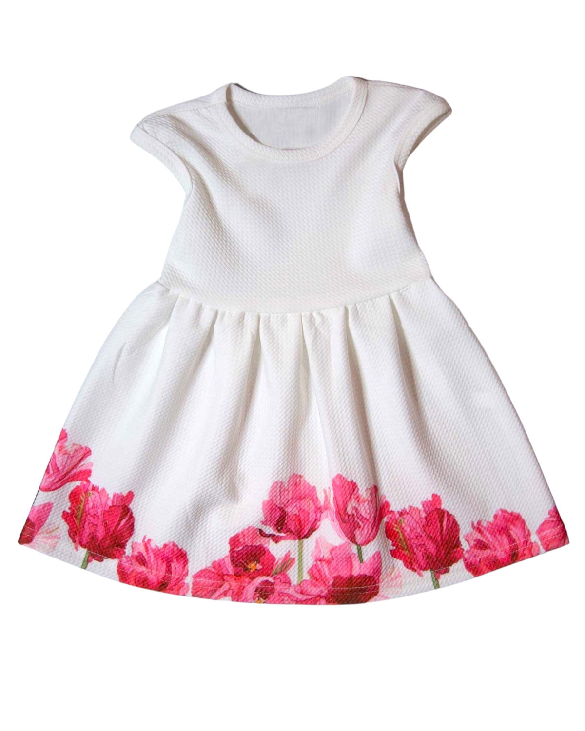 White Dress With Pink Floral Trim