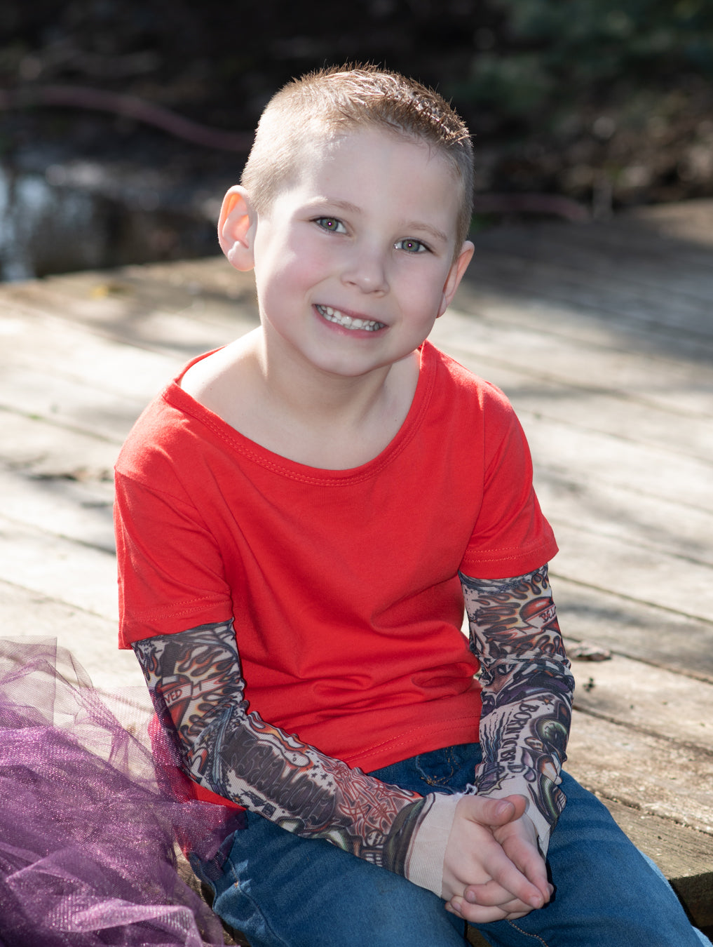Red T-Shirt With Tattoo Sleeves