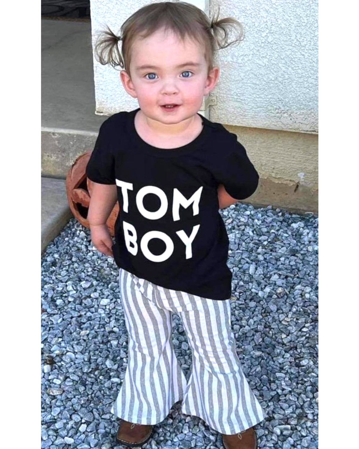 Gray And White Boho Bell Bottoms