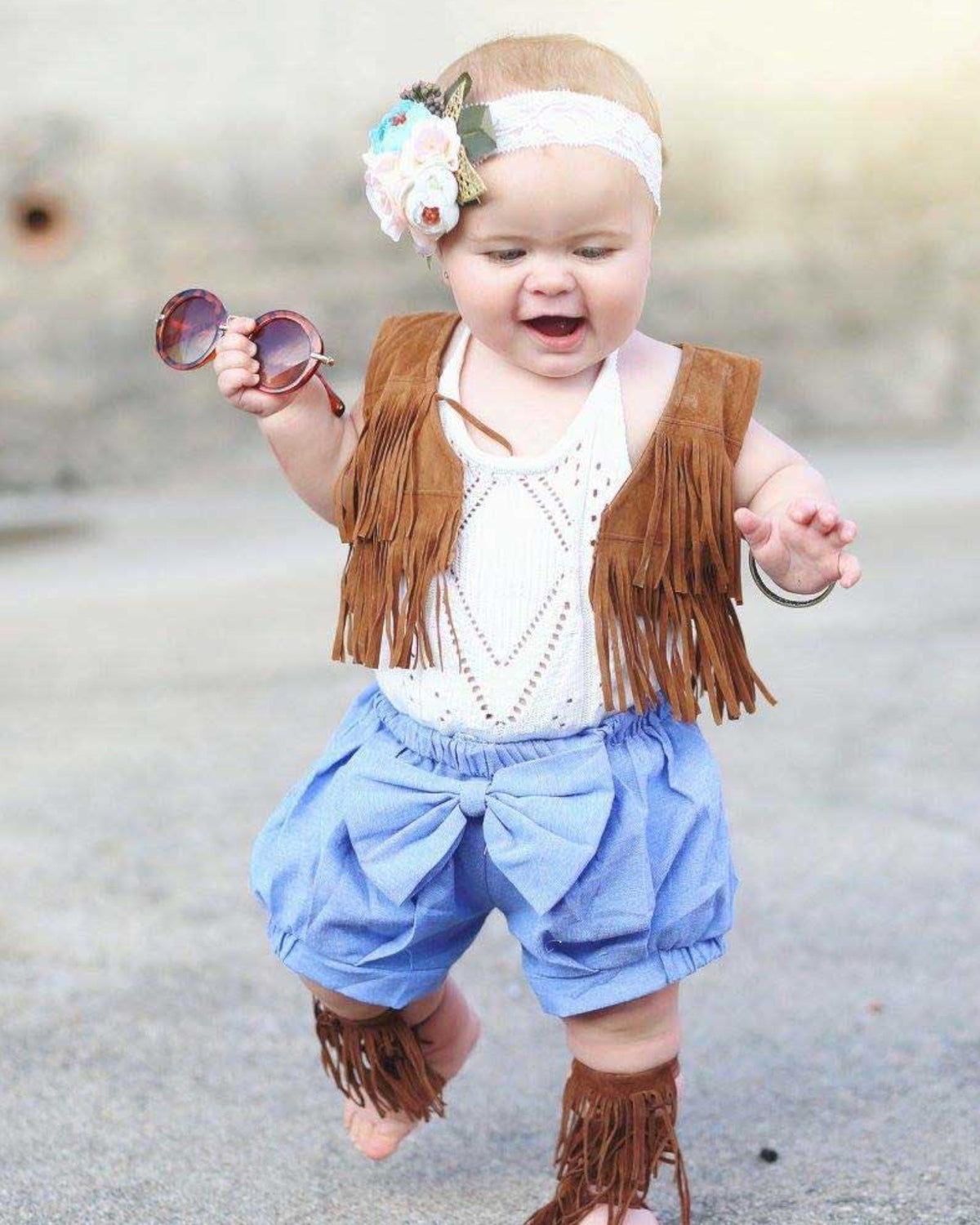 Boho Fringed Suede Crop Vest